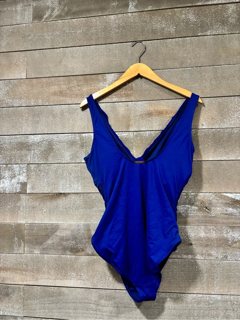 Lauren Ralph Lauren Core Solid Ruffle One-Piece Swimsuit Blue Saturn Sz 12